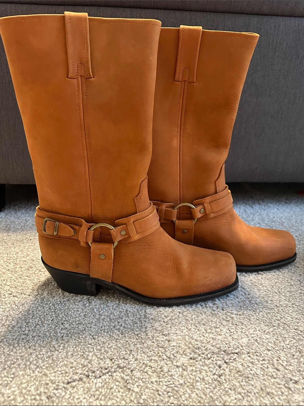 Jeffrey Campbell Cognac Leather Harness Mid-Calf Boots